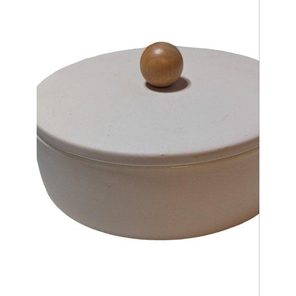 7" x 7" Round Carved Ceramic Box Pink Wood Handle  - Threshold Studio McGee - Picture 1 of 7